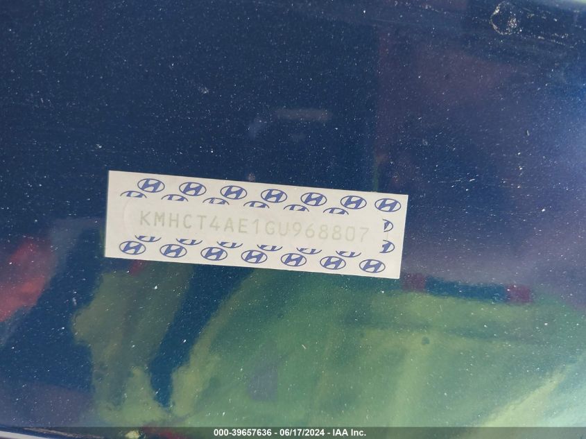 2016 Hyundai Accent Se VIN: KMHCT4AE1GU968807 Lot: 39657636