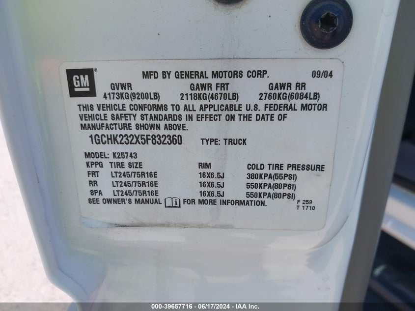 2005 Chevrolet Silverado 2500Hd Lt VIN: 1GCHK232X5F832360 Lot: 39657716