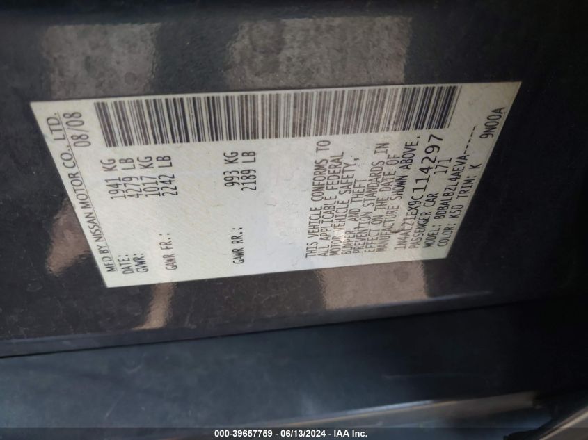 2009 Nissan Altima 2.5 S VIN: 1N4AL21EX9C114297 Lot: 39657759