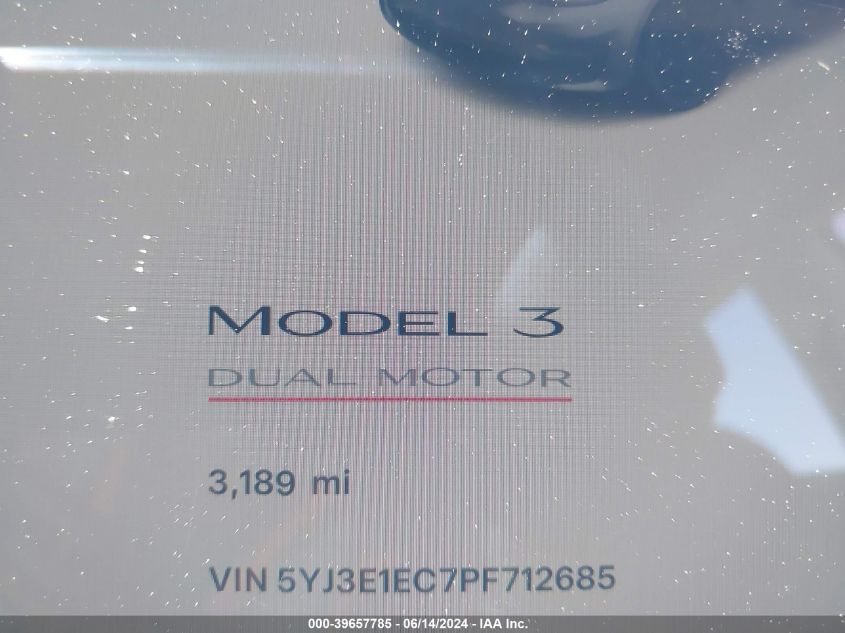 2023 Tesla Model 3 Performance Dual Motor All-Wheel Drive VIN: 5YJ3E1EC7PF712685 Lot: 39657785