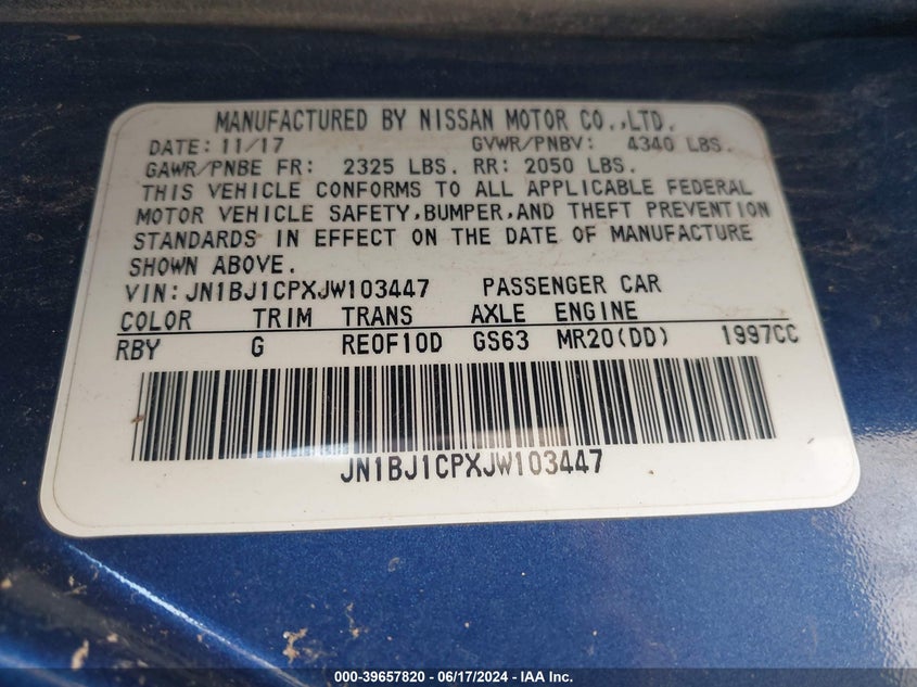 2018 Nissan Rogue Sport S VIN: JN1BJ1CPXJW103447 Lot: 39657820