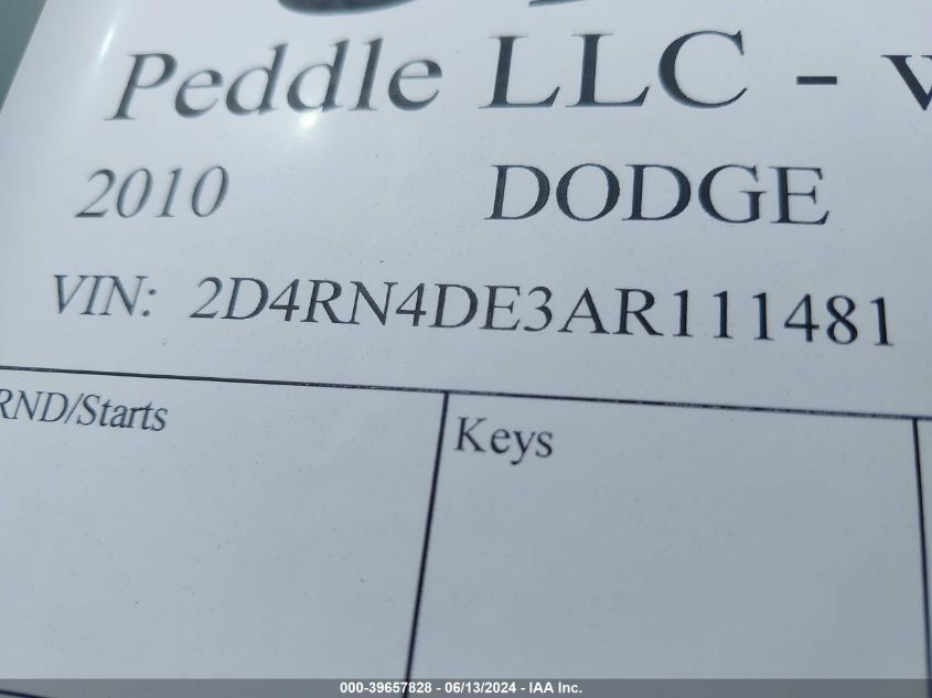 2010 Dodge Grand Caravan Se VIN: 2D4RN4DE3AR111481 Lot: 39657828