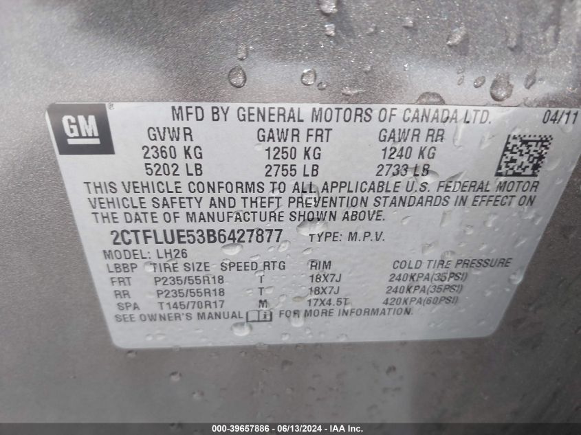 2011 GMC Terrain Slt-1 VIN: 2CTFLUE53B6427877 Lot: 39657886