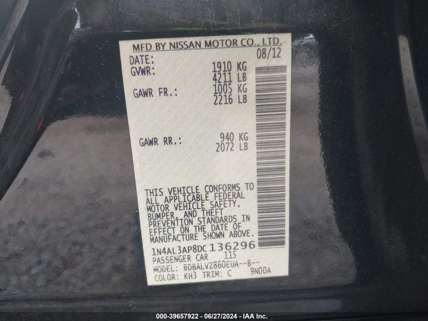 1N4AL3AP8DC136296 2013 Nissan Altima 2.5 Sl