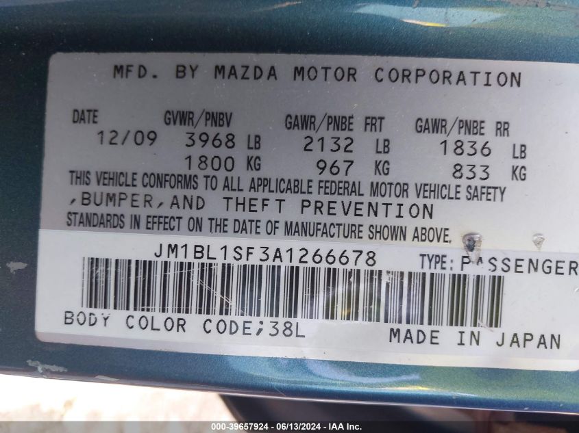 2010 Mazda Mazda3 I Sport VIN: JM1BL1SF3A1266678 Lot: 39657924