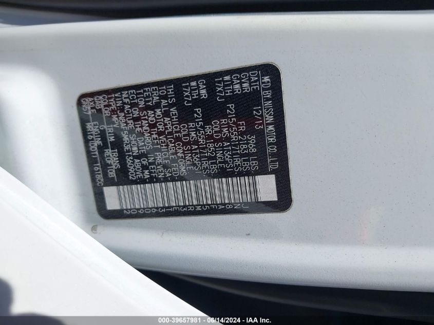 2014 Nissan Juke S VIN: JN8AF5MR3ET360902 Lot: 39657981