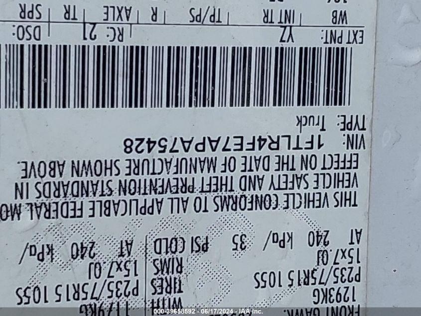 2010 Ford Ranger Sport/Xlt VIN: 1FTLR4FE7APA75428 Lot: 39658592