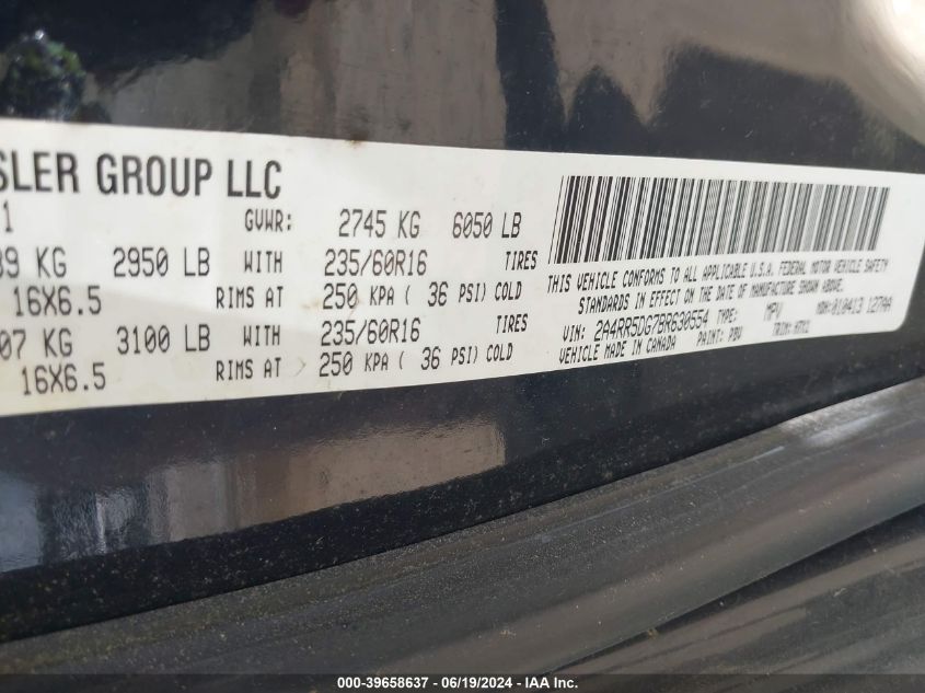 2011 Chrysler Town & Country Touring VIN: 2A4RR5DG7BR630554 Lot: 39658637