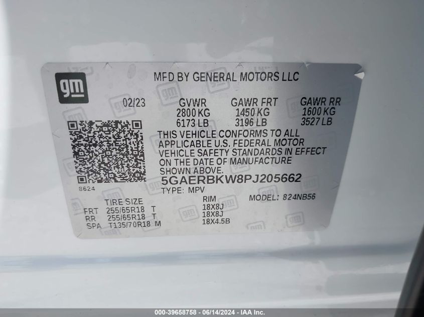 2023 Buick Enclave Essence Fwd VIN: 5GAERBKW8PJ205662 Lot: 39658758