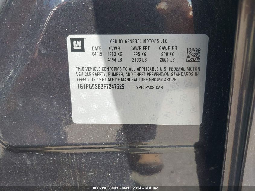 2015 Chevrolet Cruze Ltz VIN: 1G1PG5SB3F7247625 Lot: 39658843