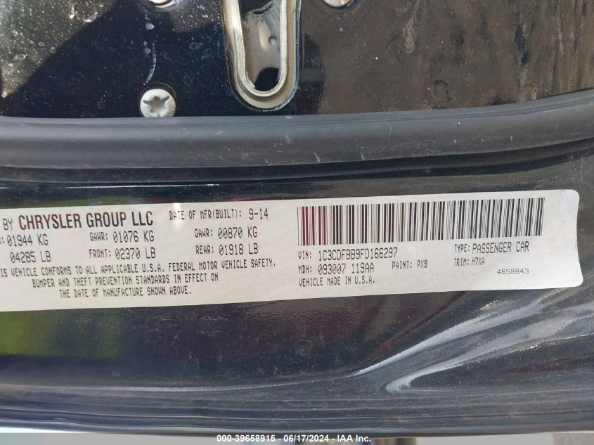 2015 Dodge Dart Sxt VIN: 1C3CDFBB9FD166297 Lot: 39658915