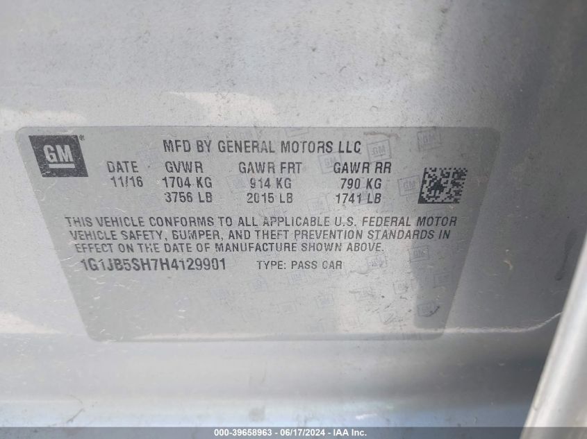 1G1JB5SH7H4129901 2017 Chevrolet Sonic Ls Auto