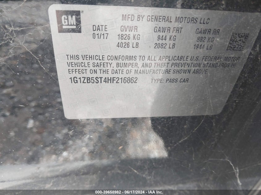 VIN 1G1ZB5ST4HF216862 2017 CHEVROLET MALIBU LS