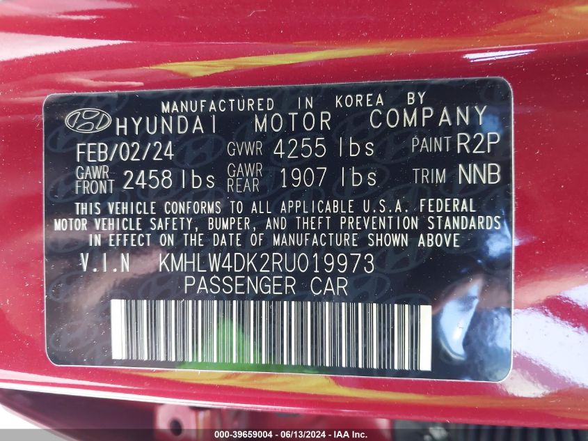 2024 Hyundai Elantra N VIN: KMHLW4DK2RU019973 Lot: 39659004