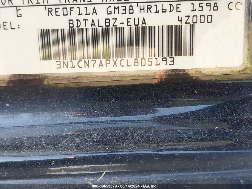 2012 Nissan Versa 1.6 Sv VIN: 3N1CN7APXCL805193 Lot: 39659079