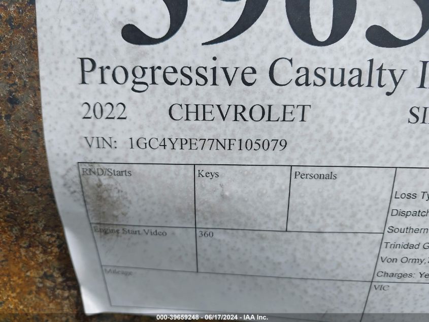 2022 Chevrolet Silverado 2500Hd 4Wd Standard Bed Ltz VIN: 1GC4YPE77NF105079 Lot: 39659248