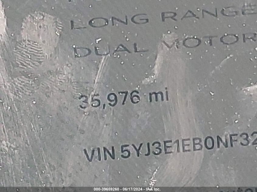 2022 Tesla Model 3 Long Range Dual Motor All-Wheel Drive VIN: 5YJ3E1EB0NF322306 Lot: 39659260