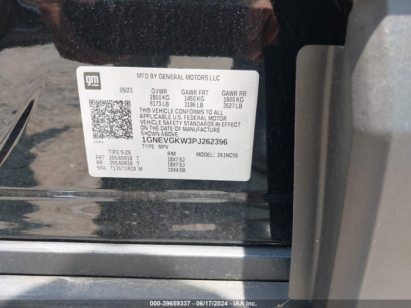 2023 Chevrolet Traverse Awd Lt Cloth VIN: 1GNEVGKW3PJ262396 Lot: 39659337