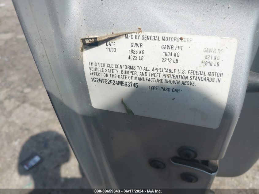 2004 Pontiac Grand Am Se1 VIN: 1G2NF52E24M593745 Lot: 39659343