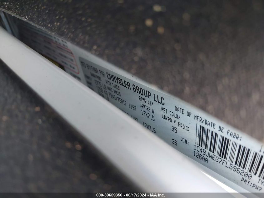 2015 Jeep Wrangler Unlimited Sahara VIN: 1C4BJWEG7FL596200 Lot: 39659350