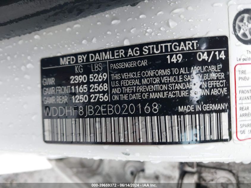 2014 Mercedes-Benz E 350 4Matic VIN: WDDHF8JB2EB020168 Lot: 39659372