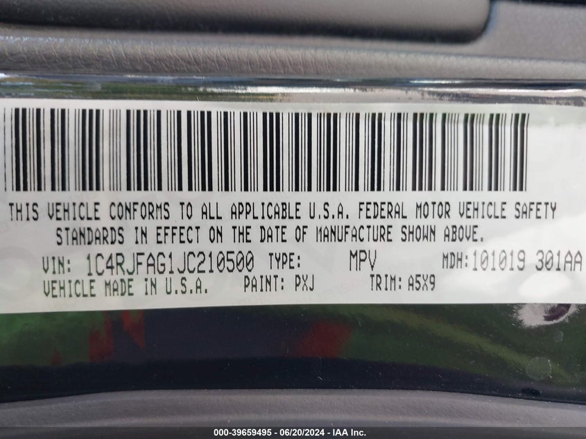 2018 Jeep Grand Cherokee Laredo VIN: 1C4RJFAG1JC210500 Lot: 39659495