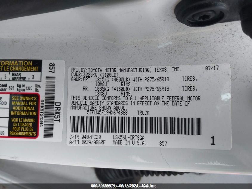 5TFUW5F19HX674888 2017 Toyota Tundra Sr5 5.7L V8