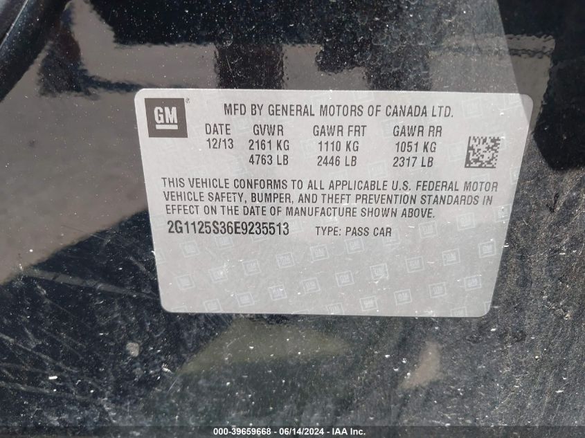 2014 Chevrolet Impala 2Lt VIN: 2G1125S36E9235513 Lot: 39659668