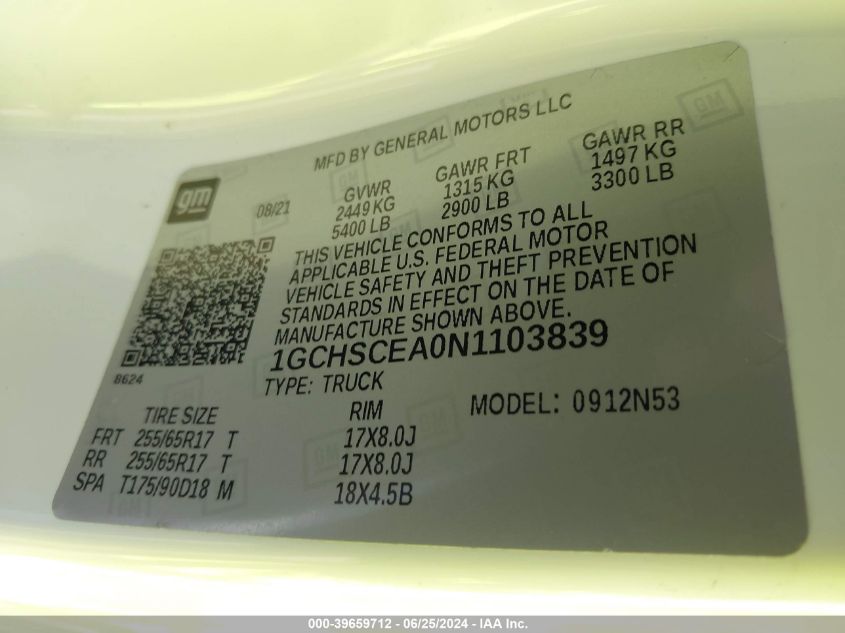 2022 Chevrolet Colorado 2Wd Long Box Lt VIN: 1GCHSCEA0N1103839 Lot: 39659712