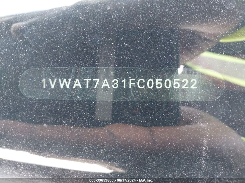 2015 Volkswagen Passat 1.8T Wolfsburg Edition VIN: 1VWAT7A31FC050522 Lot: 39659800