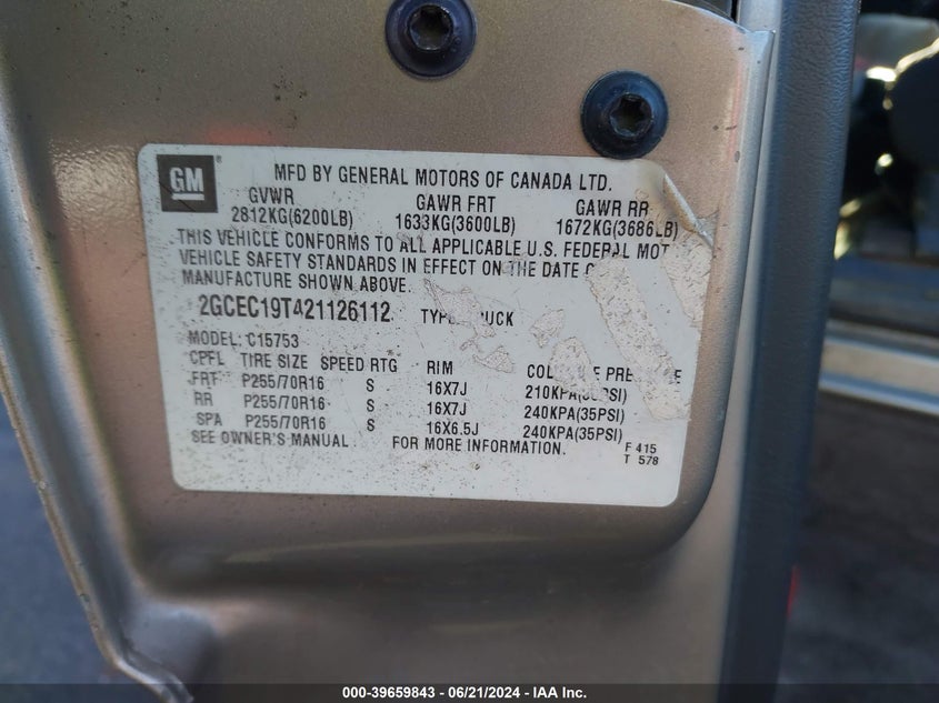 2002 Chevrolet Silverado 1500 Ls VIN: 2GCEC19T421126112 Lot: 39659843