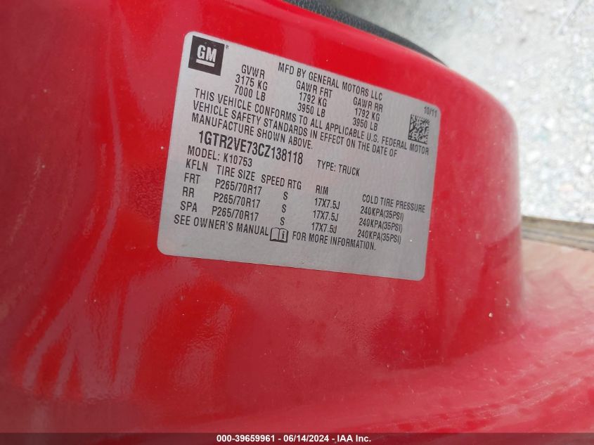 2012 GMC Sierra 1500 Sle VIN: 1GTR2VE73CZ138118 Lot: 39659961