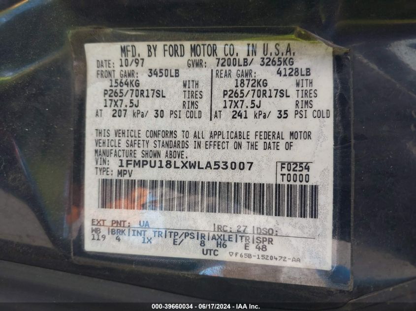 1998 Ford Expedition Eddie Bauer/Xlt VIN: 1FMPU18LXWLA53007 Lot: 39660034