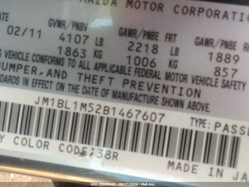 2011 Mazda Mazda3 S Grand Touring VIN: JM1BL1M52B1467607 Lot: 39660042