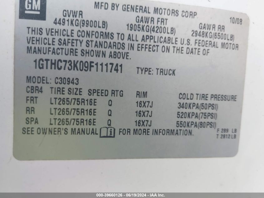 1GTHC73K09F111741 2009 GMC Sierra 3500Hd Work Truck