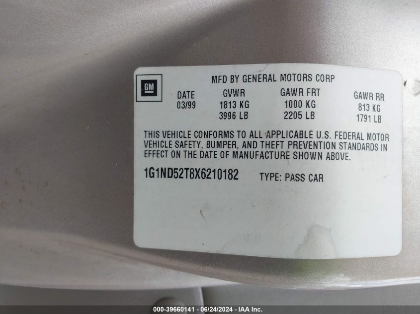 1999 Chevrolet Malibu VIN: 1G1ND52T8X6210182 Lot: 39660141