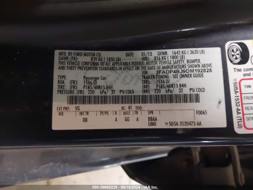 2013 FORD FIESTA SE - 3FADP4BJ9DM192828