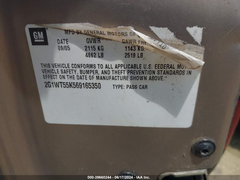 2006 Chevrolet Impala Lt VIN: 2G1WT55K569165350 Lot: 39660244