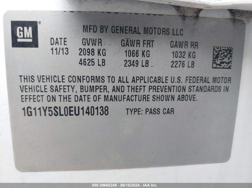 2014 Chevrolet Impala 1Ls VIN: 1G11Y5SL0EU140138 Lot: 39660249
