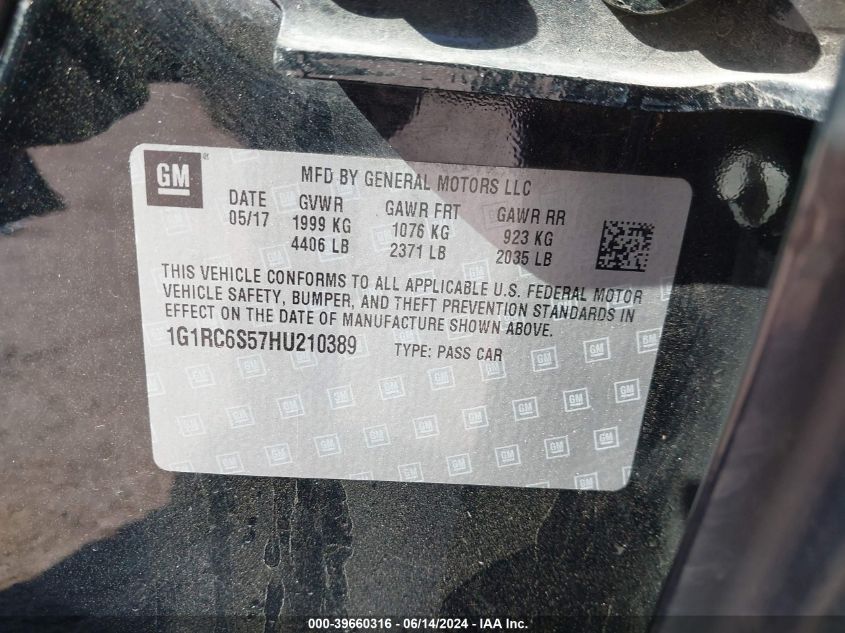 2017 CHEVROLET VOLT LT - 1G1RC6S57HU210389