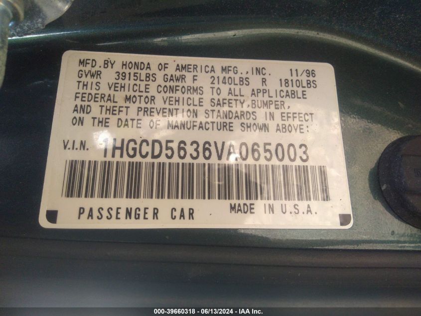 1HGCD5636VA065003 1997 Honda Accord Lx