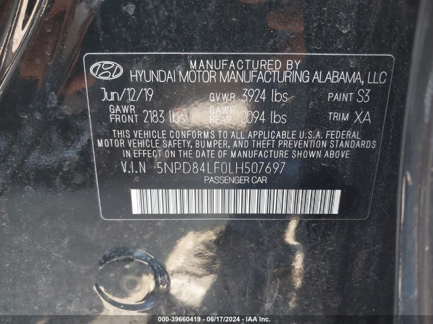 5NPD84LF0LH507697 2020 Hyundai Elantra Sel