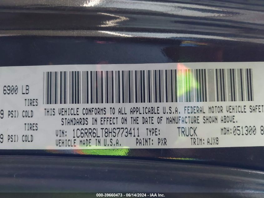 2017 Ram 1500 Lone Star Silver 4X2 5'7 Box VIN: 1C6RR6LT8HS773411 Lot: 39660473
