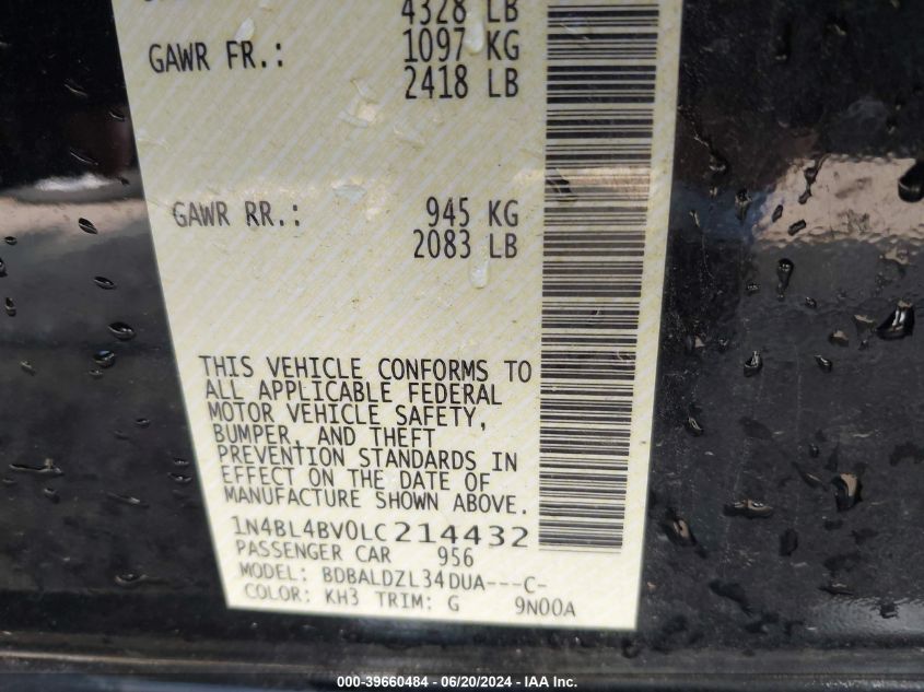 2020 Nissan Altima S Fwd VIN: 1N4BL4BV0LC214432 Lot: 39660484