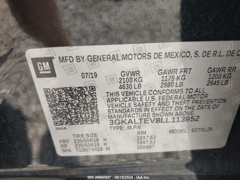 2020 GMC Terrain Awd Sle VIN: 3GKALTEV8LL113952 Lot: 39660507