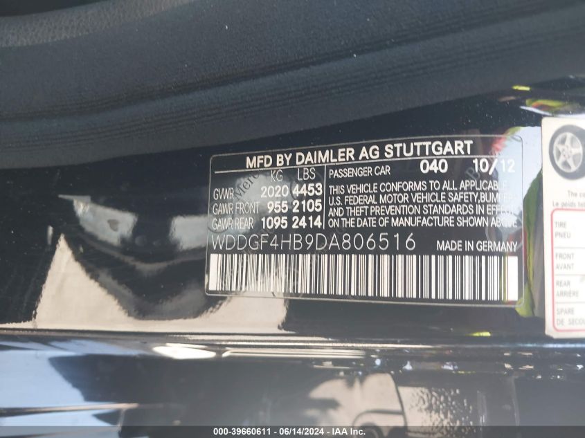 2013 Mercedes-Benz C 250 Luxury/Sport VIN: WDDGF4HB9DA806516 Lot: 39660611