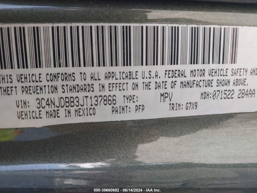 2018 Jeep Compass Latitude 4X4 VIN: 3C4NJDBB3JT137866 Lot: 39660692