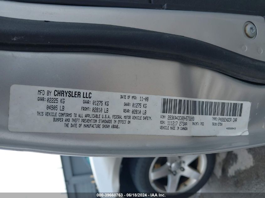 2009 Dodge Charger Se VIN: 2B3KA43D89H573203 Lot: 39660763