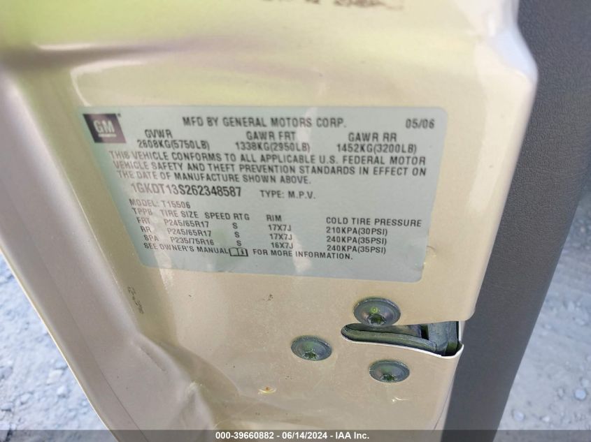 2006 GMC Envoy Sle VIN: 1GKDT13S262348587 Lot: 39660882