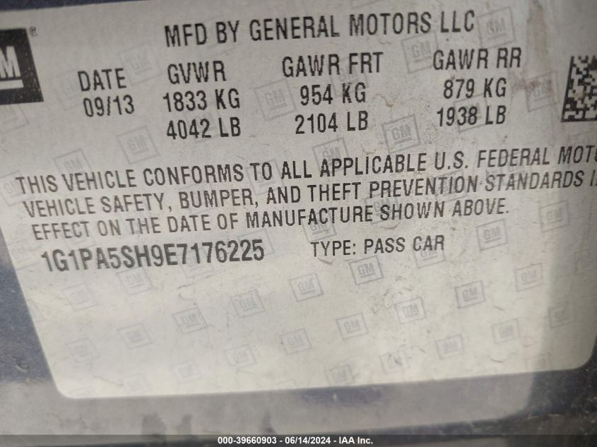 2014 Chevrolet Cruze Ls Auto VIN: 1G1PA5SH9E7176225 Lot: 39660903